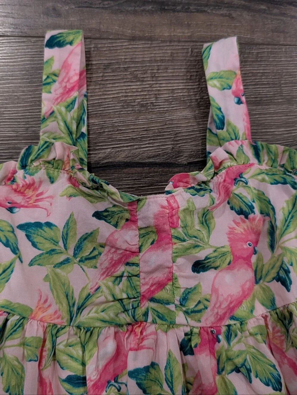 Janie & Jack Size 6 Pink Tropical Dress 100% Cotton Fully Lined Summer Vacation